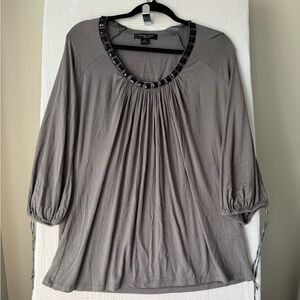 Women's August Silk Blouse with Jewels and Ribbon Tie Sleeves Sz XL